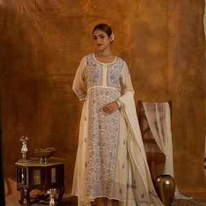 Firoza Sky Blue Vine Anarkali Set