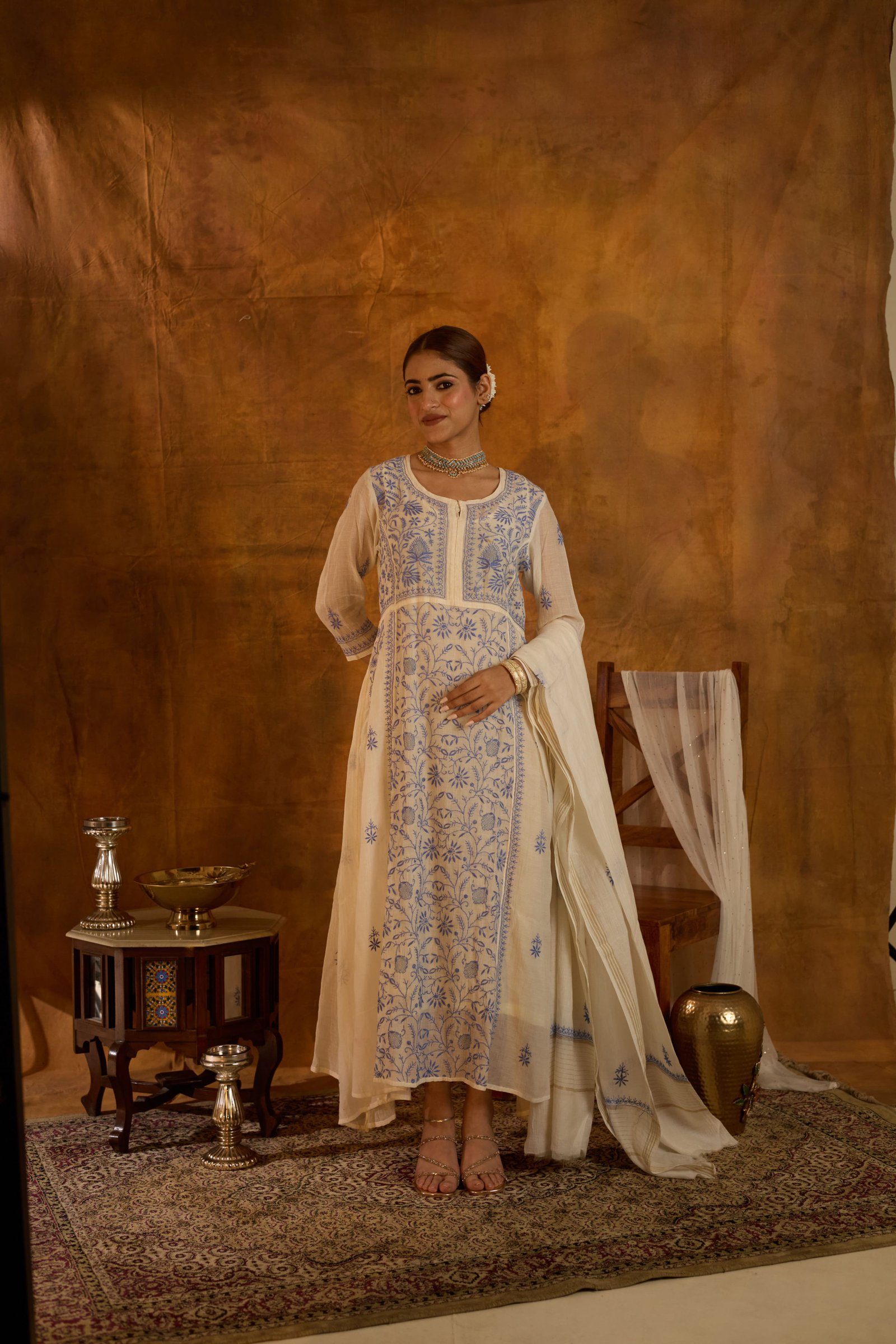 Firoza Sky Blue Vine Anarkali Set