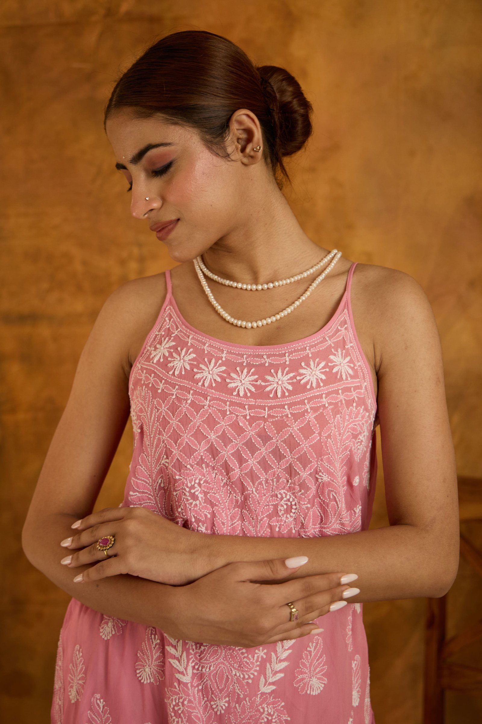 Gul-e-Laleh (Pink Strappy Sleeveless Chikankari Kurti) - Image 5