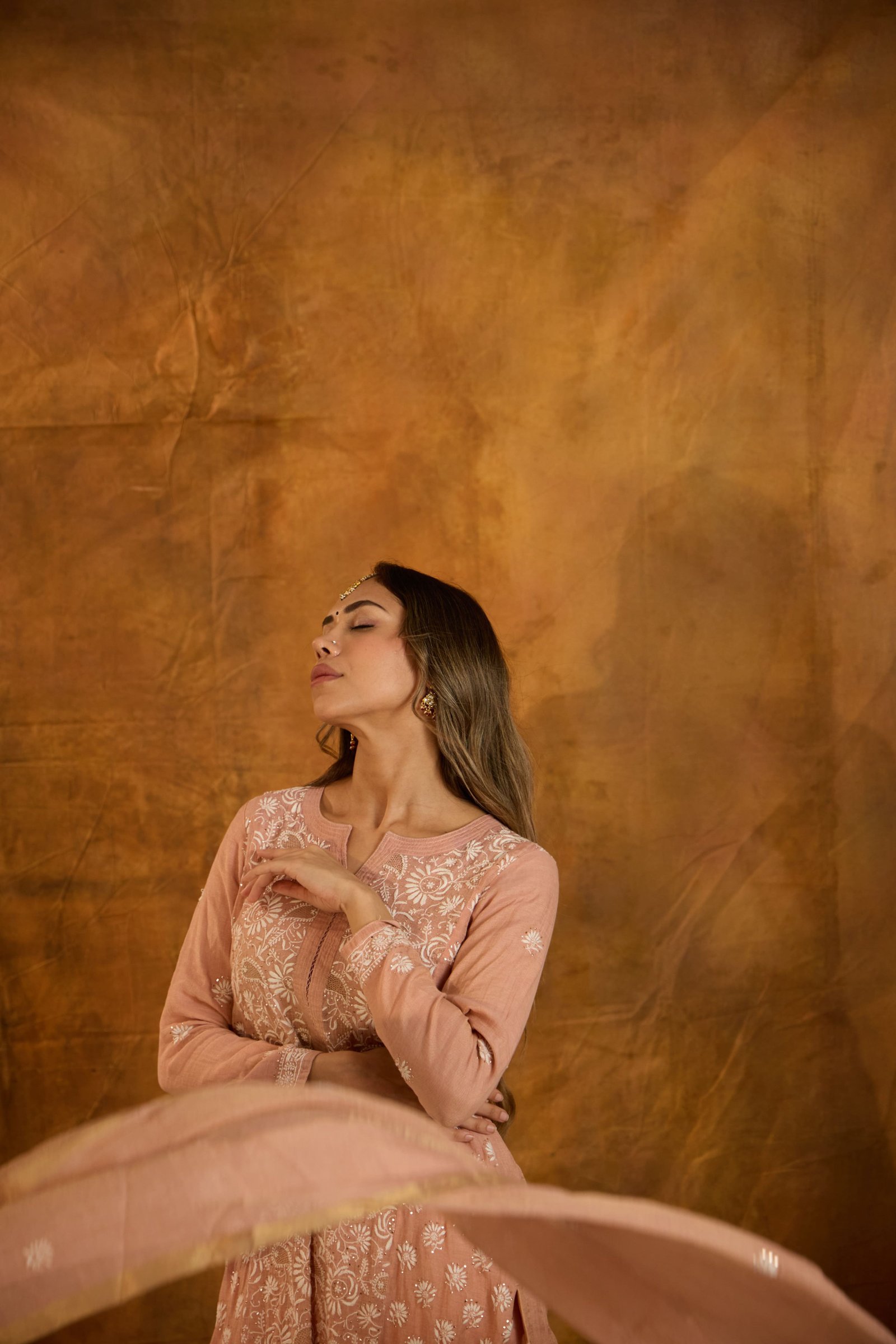 Gul-e-Lala Unstitched Salmon Pink Chikankari Suit Set - Image 2