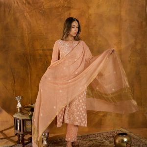Gul-e-Lala Unstitched Salmon Pink Chikankari Suit Set