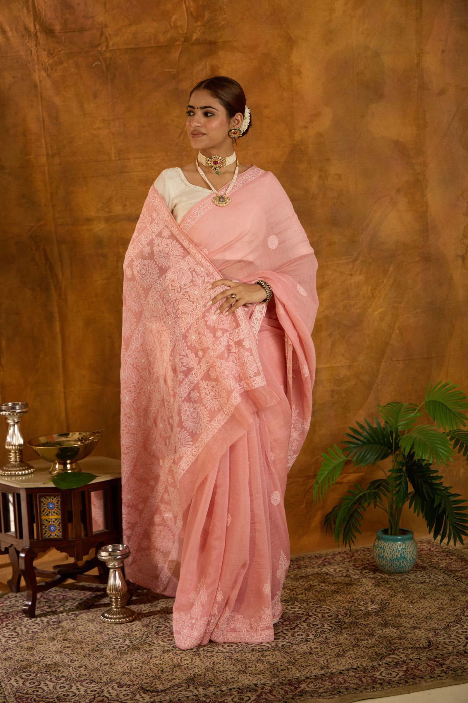 Gul-e-Nargis (Blush Pink Chikankari Saree)